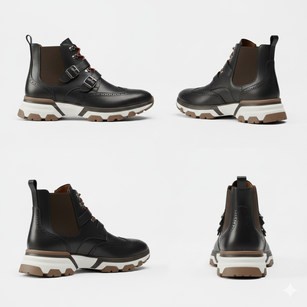 La botte en cuir – Noir châtaigne classique