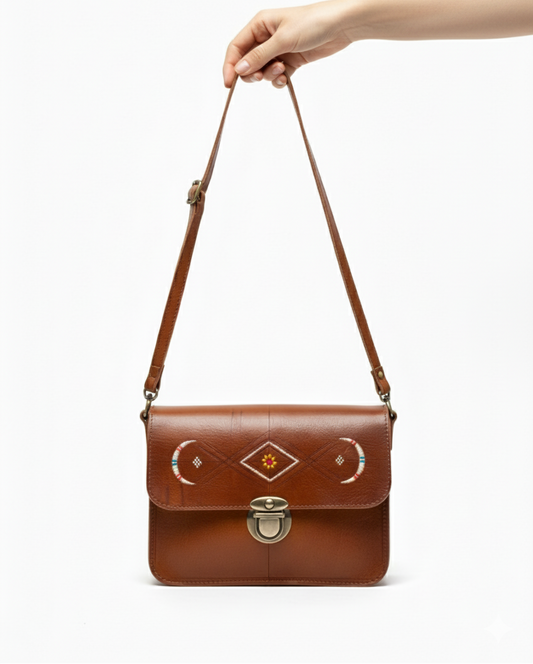 Sac bandoulière en cuir marocain fait main – Marron et Noir châtaigne