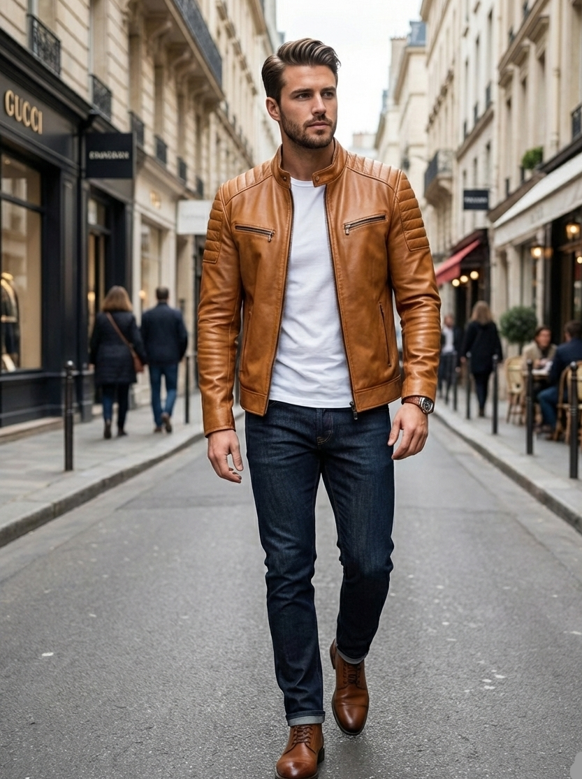 Veste en cuir premium – Élégance marocaine artisanale